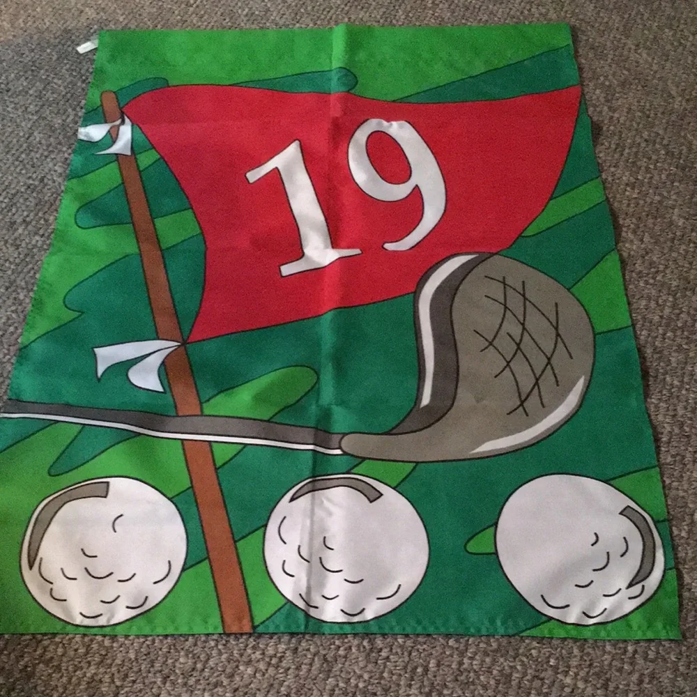 Outdoor flag 41”x29w silkscreened 19th hole Golf flag. Never used.